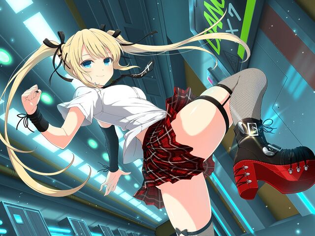 Marie Rose (Dead or Alive), peace sign, anime, anime girls, video game art,  Dead or Alive, Dead or Alive 5, zettai ryouiki, thigh-highs, leotard,  ecchi, stockings, blue leotard, simple background, gray background