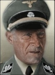 Hans Huttig with an SS Visor covering his yee yee ass haircut