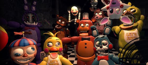 The Puppet, Balloon Boy, Toy Bonnie, Withered Foxy, Withered Bonnie, Toy Freddy, Withered Freddy, Toy Chica, Withered Chica, and Mangle from The Vicious Cycle of Five Nights at Freddy's 2