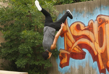 In Parkour Alley, James tricks.