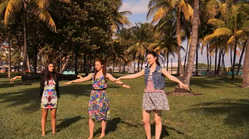 (l-r) Stephanie, Giselle, and Amanda embrace the humidity.