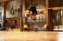 Noah performs a layout during his solo.