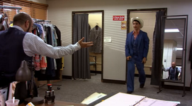 James tries on another suit.