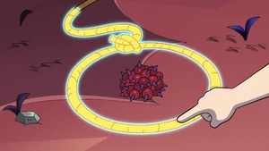 Edric Blight reinforcing rope with beast keeping magic.