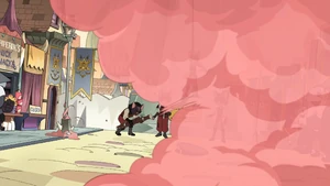 Derwin creating a smokescreen with bard magic.