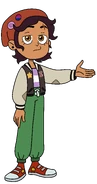 Luz's outfit with purple white striped shirt and green pants in "Thanks to Them".