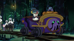 An Abomation transforms into a vehicle.