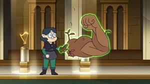 Willow using the Green Thumb Gauntlet to grow a large wooden arm.