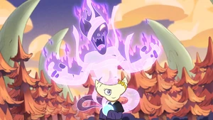 A Hexside oracle student summoning an entity from a crystal ball.