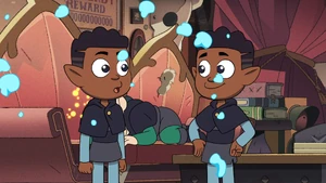 Gus (right) creating an illusion of himself.