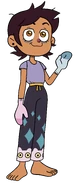 Luz in her pajamas, barefoot, and sick with the common mold in "Eclipse Lake".