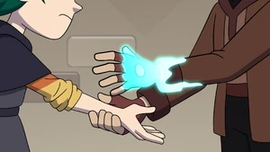 Guard Captain using illusion magic to hide his branding glove.