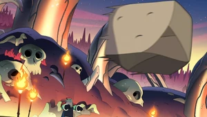 Fighter lifting and throwing a boulder.