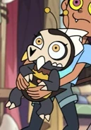 Eda in King's body with a bee costume.