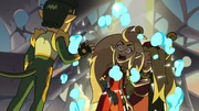 Adrian dispelling the illusion masking Eda as Raine.