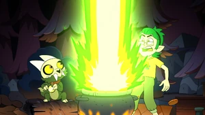 Edric accidentally turning a blabber serum into a transformation serum.