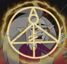 A light glyph briefly appears in Eda's spell circle.