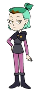 Amity with a Top Student badge on her school outfit.