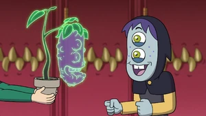 Willow growing a fruit resembling another student's face.