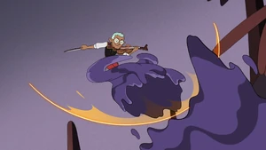 Raine using their violin to create a shockwave.