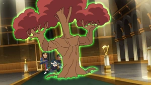 Willow using the Green Thumb Gauntlet to summon a massive tree monster.