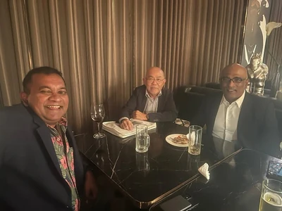 2024 With M. Ravi and  in Bangkok on the final day of the conference. M. Ravi spoke of Eugene as his long-suffering and generous benefactor—someone who stood by him and overlooked his missteps.