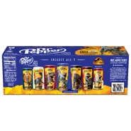 Backside of the 2022 Dr Pepper Dark Berry 12pk, which showcases all 7 of the Jurassic World promotional can designs
