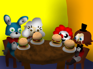 A deleted/unused scene where Bon, Sha, Billy, and Boozoo eat cheeseburgers for dinner