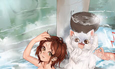 Erin and Mrsha (+ Lyon hand) in bath, (Cutout from NSFW image) by Girutea