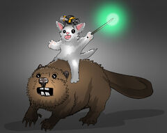 Apista riding Mrsha (riding a beaver)