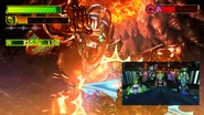 In a giant-robot boxing match, the Subscreen shows an inside view of the team at the controls.