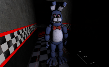 196428 - safe, artist:bunnyartsowo, animatronic, bear, fictional species,  mammal, robot, five nights at freddy's, 2022, bow, bow tie, character name,  clothes, english text, hat, headwear, lidded eyes, looking at you, male,  nightmare (