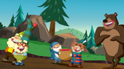 S2e06a happy, doc, sneezy, sleepy and bear walking away giggling