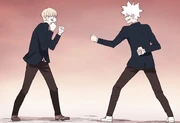 Ryu facing Injae with one hand