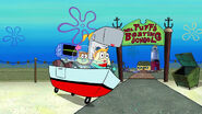 Mrs. Puff driving to the cabin
