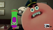 In this scene from "The Sock," Donut Cop's badge is missing.