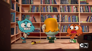 Gumball, Darwin, and Jamie in the library.