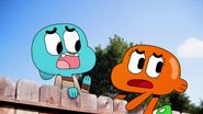 In this scene from "The DVD," Gumball's whiskers are missing. Darwin's left arm is missing too.