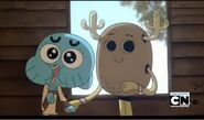 Gumball with puppy eyes again when Penny grabs his hand.