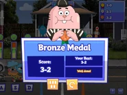 Winning a bronze medal.