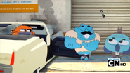 Gumball and Darwin returning the car keys after crashing