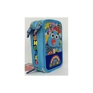 Back view of blue double zippered case