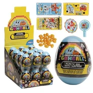 Promotional image of Gumball surprise eggs, with candy and toys inside