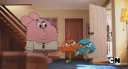 In this scene from "The Joy," Richard has his season 2 eyes, and Gumball is missing his left arm.