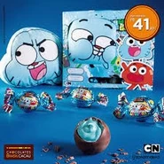 Promotional image of Gumball chocolate candy, featuring character shaped pillows