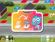 The player is teleported upon stepping on a rainbow cloud field.