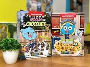 Promotional image for Gumball cereal, one chocolate, one plain