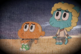 Gumball and Danwin in the rain saddness