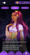 Nadia's in-game bio.