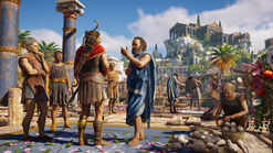 Alexios dialogando con Sócrates.